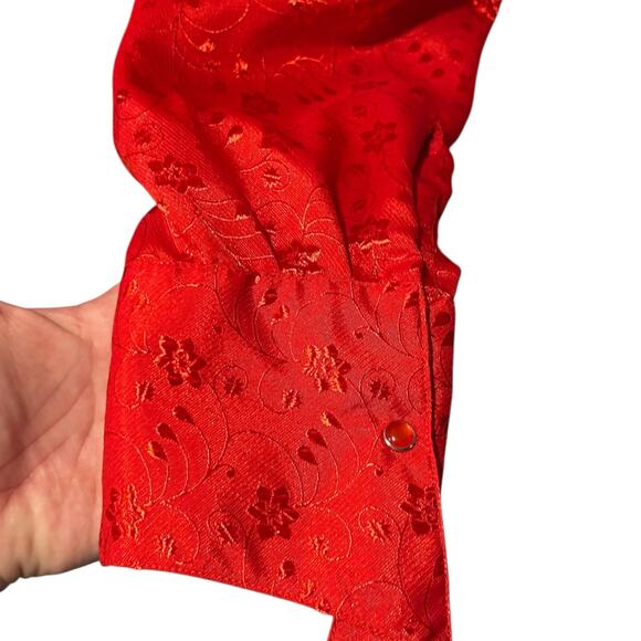 Vintage Panhandle Slim Red Satin Embroidered Floral Ruffle Shirt Womens Sz Large - Picture 9 of 16
